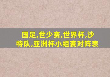 国足,世少赛,世界杯,沙特队,亚洲杯小组赛对阵表